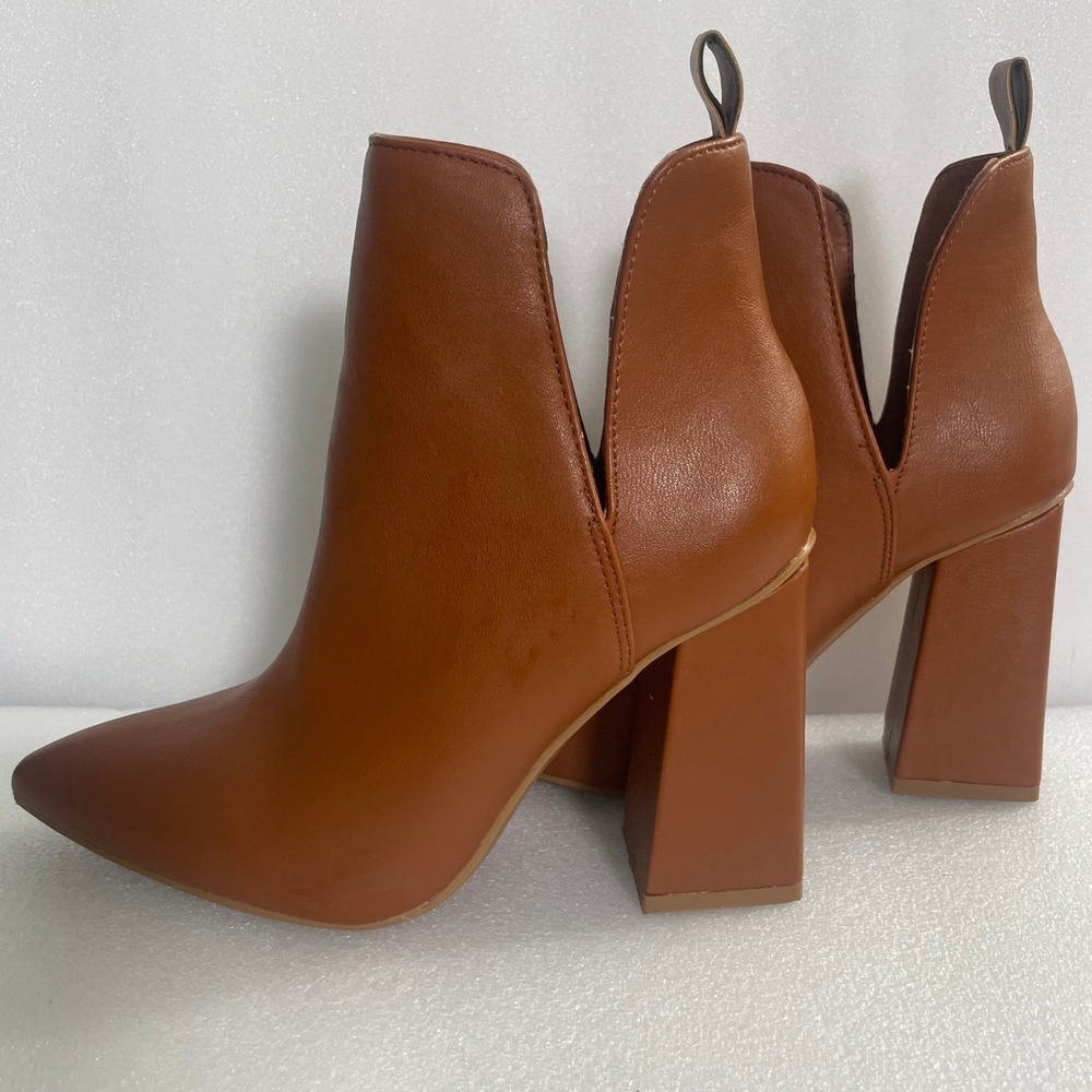 Bamboo Setting-01 Womens Cognac Brown Pointed Toe Block Heel Ankle Boots 5.5 - Picture 3 of 10